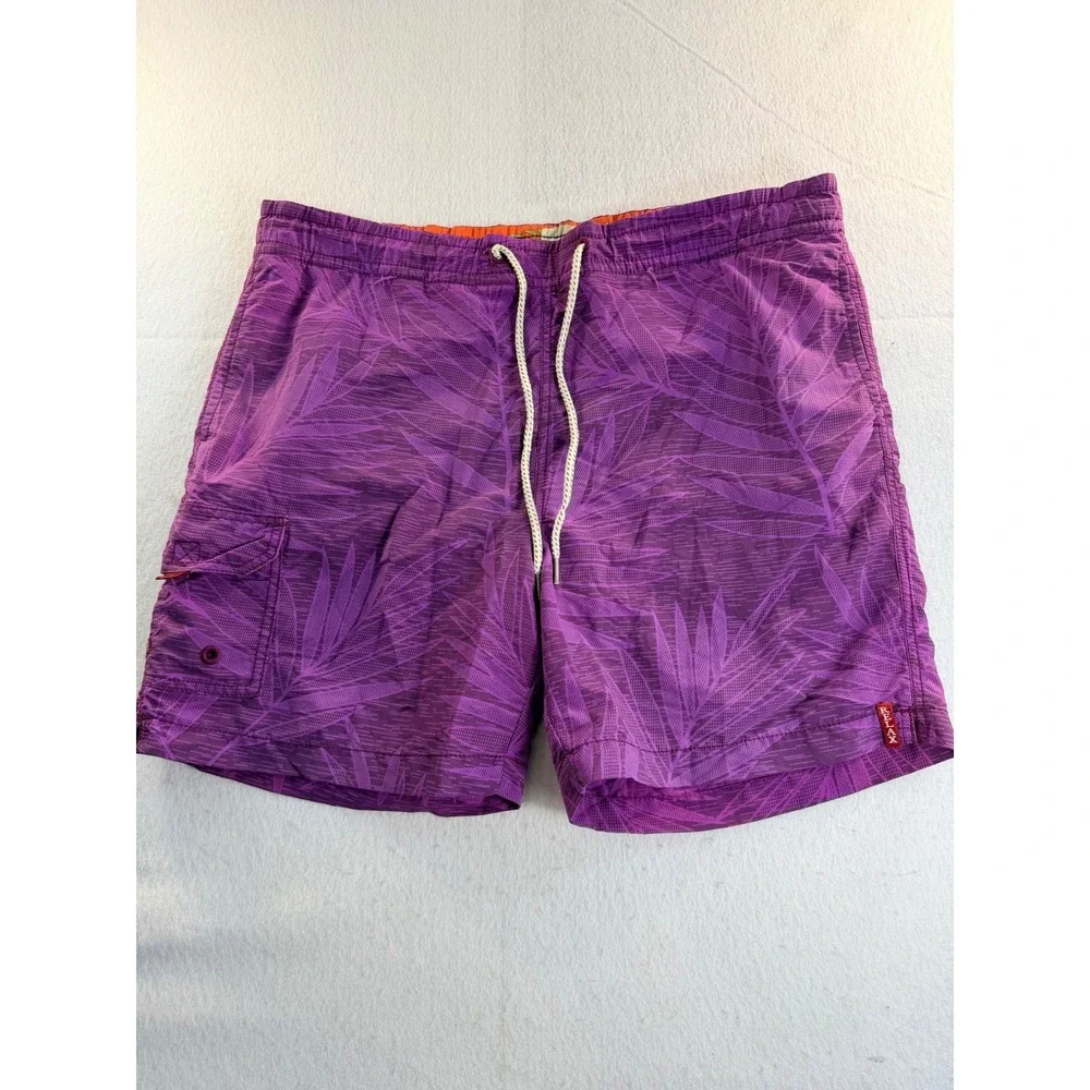 Tommy Bahama Relax Mens Purple Palm Leaf Tropical Swim Trunks Board Shorts L